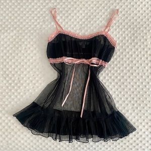 Pink Black Sheer Babydoll Camisole Top